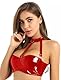 Adigau Damen Leder Crop Top Punk Tank Top Clubwear Oberteil Sexy Leder Dessous Set Metallic BH