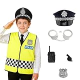 Police Costume for Kids Dress Up Set with Policeman Vest Police Officer Outfit Toys Accessories Children's Dressing Up Uniform for Toddlers World book day costumes for Boys Girls (Small (3-5 Years))