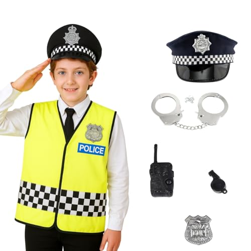 Police Costume for Kids Dress Up Set with Policeman Vest Police Officer Outfit Toys Accessories Childrens Dressing Up Uniform for Toddlers World book day costumes for Boys Girls (Small (3-5 Years))