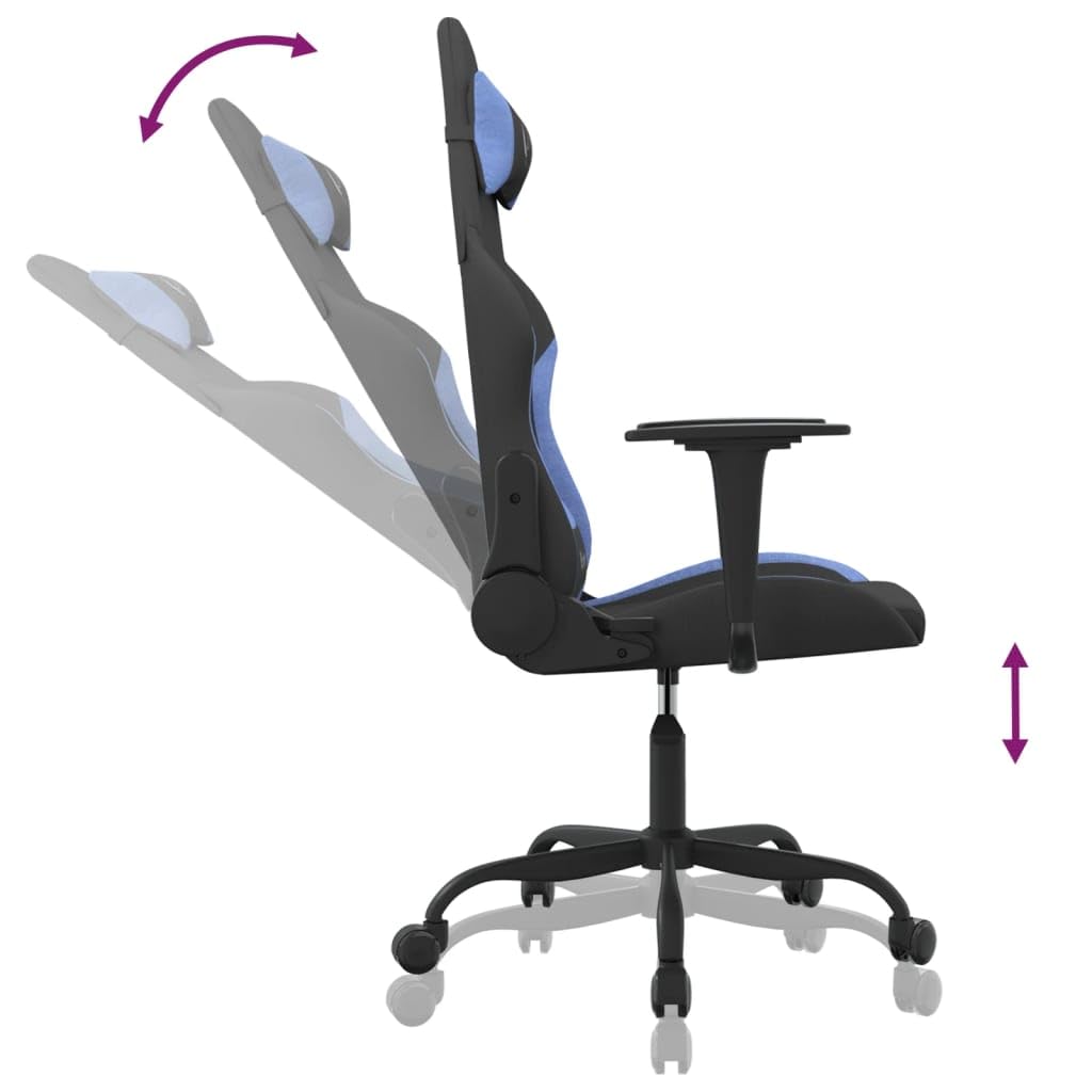 Gaming-Stuhl Schwarz Blau Stoff mit Verstellbarer Rückenlehne und 360 Grad Drehfunktion Ergonomischer Bürostuhl mit Armlehnen und Lendenkissen für Homeoffice Jugend PC Esport