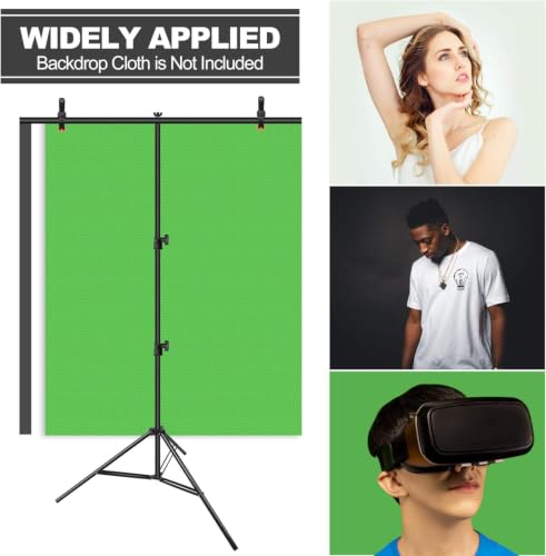 Image of EMART Photography T-Shaped Background Stand 3x6.5ft Adjustable Photo Tripod Stand with 2 Spring Clamps for Video Studio