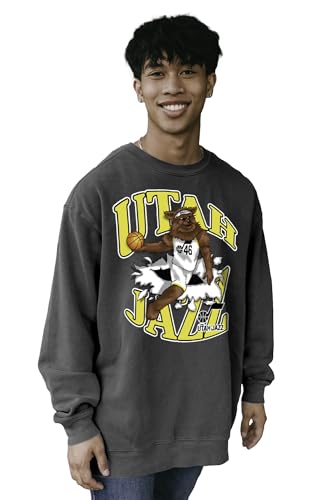 Utah Jazz NBA Officially Licensed Crewneck Sweatshirt Ringspun Slam Mascot Black, Large