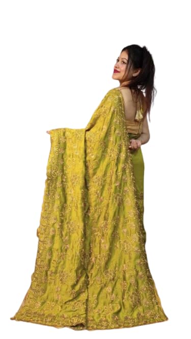 Exclusive Zardosi Saree for Women | Handcrafted Zardozi Embroidered Traditional Silk Saree | Luxury Ethnic Indian Saree with Rich Hand Embroidery for Wedding, Bridal, Party-picture-12