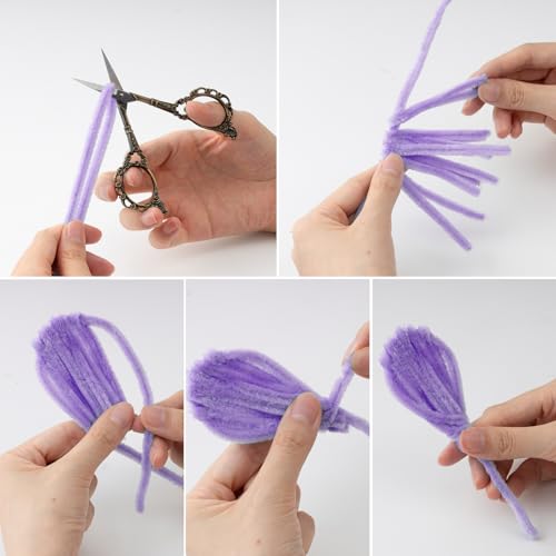 Image of Caydo 300 Pieces Purple Pipe Cleaners, Thick Fluffy Chenille Stems, Pipe Cleaner Crafts for Arts & Crafts, Perfect for Making Animals, Flowers, and Mother's Day Decorations (Pack of 3)
