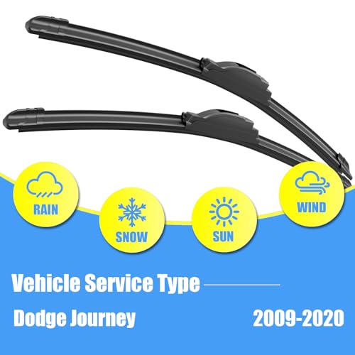 Image of Gavimnal Silicone Wiper Blades Replacement For Dodge Journey 2009-2020 | 24 inch+19 inch Front & 12 inch Rear, All-Weather, Streak-Free, OE-fit, Quiet, Easy One-Click Install