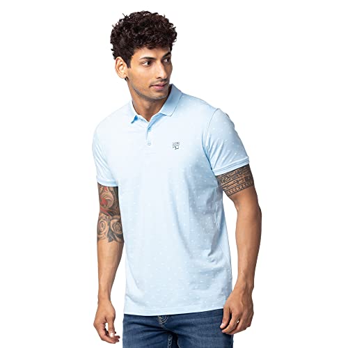 Image of Spykar Men's Slim Fit Polo Neck Half Sleeve Printed Casual T-Shirt