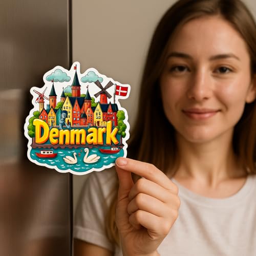 Image of Naxon Denmark Country Theme Souvenir Wooden Refrigerator Stylish Fridge Magnet - Fridge Decoration Magnet for Kitchen & Home Decor | Perfect Souvenir Gift | Size 3x3 Inches | Pack of 1