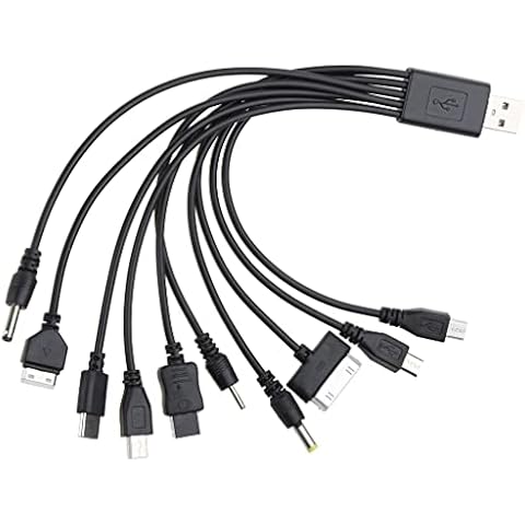 Hqkfuybl 10 in 1 Universal USB Cable, Multiple Universal Charging Cable, Multi Charging Cable, for Cell Phones, Blutooth Earphone Speaker Adapter, Tablets, 20cm Black (Black) Cover
