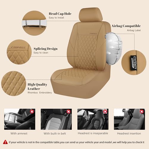 Image of CAR PASS Faux Leather Seat Covers Full Set, Quilting Waterproof Premium Automotive Seat Cover with 5mm Composite Sponge Inside,Airbag Compatible, Universal for Most Cars Sedan SUV Truck, All Beige
