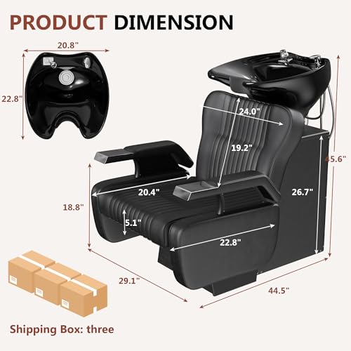 Image of Shampoo Bowl and Chair Set for Salon,Backwash Chair with Adjustable Tilting Porcelain Sink, Salon Hair Washing Station with Ceramic Shampoo Bowl Neck Rest