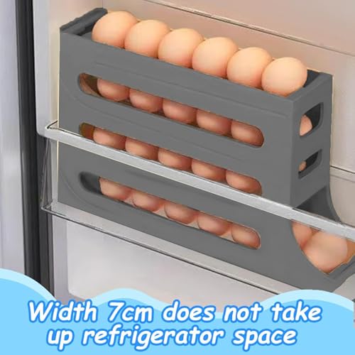 Image of Egg Holder and tray for Fridge - 4 Tiers 30 Egg Dispenser Large Capacity Automatic Rolling Egg Container Refrigerator Organizer for Kitchen, Pantry & Countertop (Grey)
