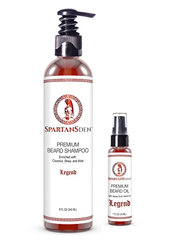 Sale - Spartans Den Premium Beard Shampoo and Conditioner Set - Best Beard Kit to Fight Dandruff and Itchiness, Soften, Cleanse, and Promote Beard Growth - "Legend" Scent