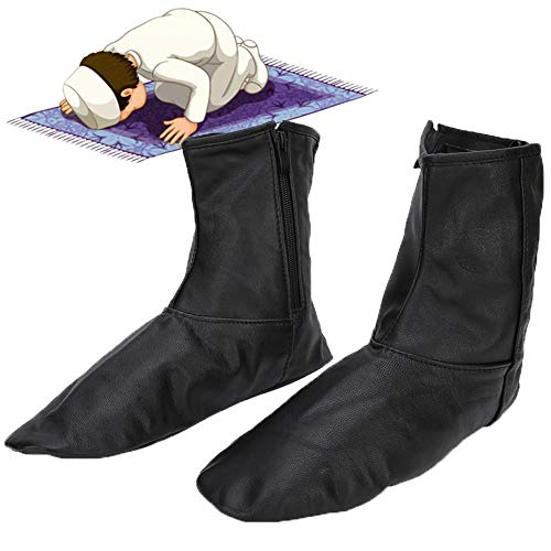 GLOGLOW Leather Zipper Socks: Unisex Muslim Leather Socks Slippers for Men and Women, Size 42, Black3