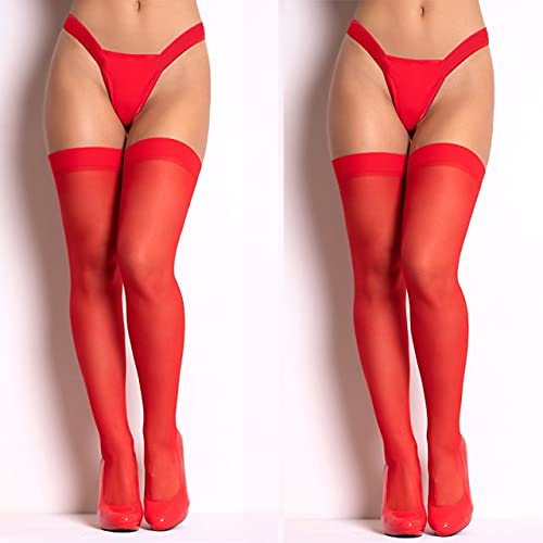 Calze Sexy Calze Alte da Donna Calze Alte al Ginocchio Polsino Calza di Seta Trasparente Sexy Calze Alte da Donna Calze Bianche Nere (Red White 2PCS M)