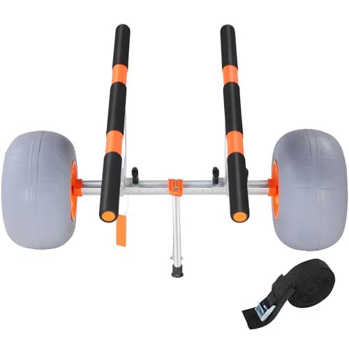 Happybuy Heavy Duty Kayak Cart, 350lbs Capacity, Foldable Canoe Trolley with 12'' Tires, Adjustable Width & Non-Slip Support Foot, for Kayaks, Canoes, Paddleboards, Jon Boats