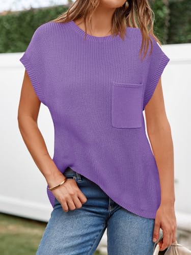 Image of Imily Bela Summer Fall Short Sleeve Sweater for Women | 2026 Crew Neck Ribbed Knit Vests Trendy Pullover Tops,Sweater Tank Tops,Sweater Vest