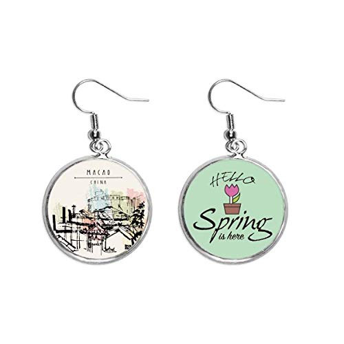Pendientes de primavera con colgante de Macao y diseño de rascacielos