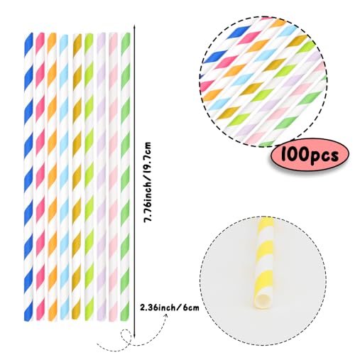 100 pitillos de papel biodegradables rayados miniatura 2