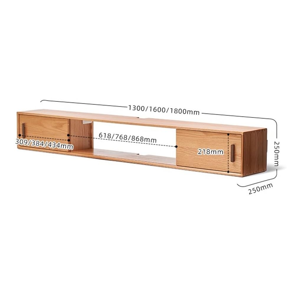 Szafka pod TV Dębowa pływająca szafka pod telewizor, ścienna, centrum konsoli multimedialnej z przesuwanymi drzwiami, półka do salonu, sypialni(1600x250x250mm)