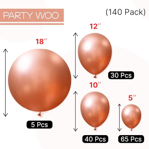 Image of PartyWoo Rose Gold Balloons 140 pcs Different Sizes of 18 12 10 5 Inch Gold Balloon Arch Kit Garland for Birthday Graduation Bachelorette Bridal Shower Wedding Party Decorations Rose Gold-G107