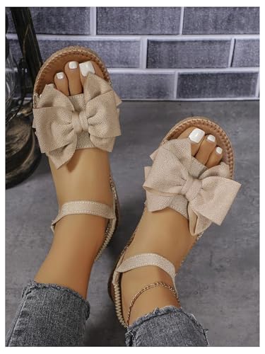 Image of GORGLITTER Women's Bow Flat Sandals 2026 Dressy Cute Ankle Strap Slides | Summer Shoes for Women 2026, Slip On Open Toe Flats, Slingback Slides, Vacation Dress Sandals