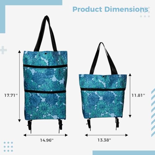 Shopping Tote with Wheels, Portable 18L Reusable Trolley Bag for Travel and Grocery Needs3