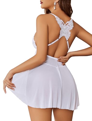 Image of Avidlove Sexy Lingerie for Women V-Neck Lace Babydoll Mesh Chemise Sleepwear Boudoir Outfits