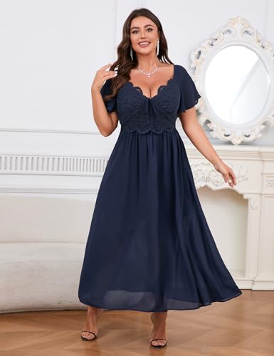 Image of EYWOL Women's Plus Size Formal Dress Lace Chiffon Maxi Dress,Open Back Cocktail Dress for Wedding Guest,Party,Gala Events