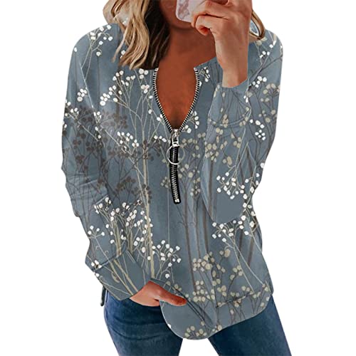 Plus Size Summer,Womens Blouses And Tops Dressy Flowers 1/4 Zipper Long Sleeves Petite Tops For Women 3/4 Sleeve #TOP4