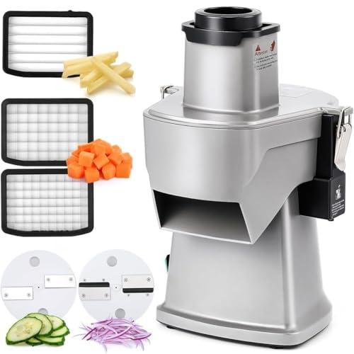 LPONAA Picadora De Verduras Y Frutas Comercial - Cortadora De Papas Fritas, para Cortar En Cubos, Rallar, Rebanar Y Cortar En Tiras, Multifuncional, Fácil De Limpiar