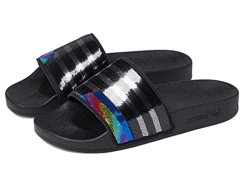 adidas Adilette Slide Sandal, Black/Silver Metallic/Supplier Colour, 7 US Unisex Big Kid