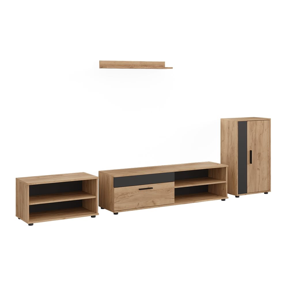 Vicco Ściana w salonie "Berno", Dąb goldkraft/Antracyt, Zestaw 4-częściowy