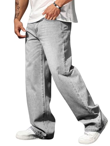 Verdusa Men's High Waist Loose Jeans Baggy Straight Leg Denim Pants Trousers