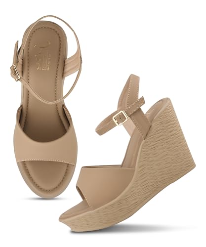 Image of JM LOOKS Sleek Minimalist Wedge Sandals Featuring Broad Single Strap and Textured High Platform for Daily Elegance