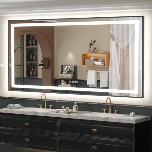 Amazon.com: OKPAL 72x40 Framed LED Bathroom Mirror with Lights, Large ...