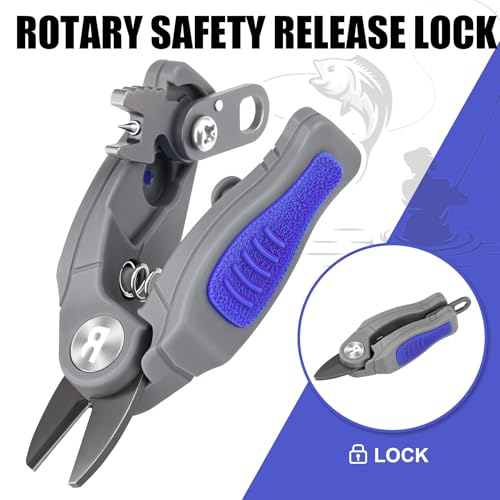 Image of Booms Fishing Line Cutter with Retractor: Mini Fishing Scissors for Braided Momo Fluoro Line - Braid Scissors Saltwater with Hook Eye Cleaner - Serrated Shears with Locking Feature, FR1