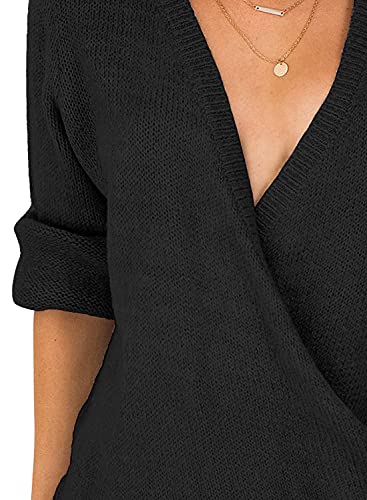 Image of LookbookStore Women's Knit Long Sleeve Faux Wrap Surplice V Neck Sweater Top