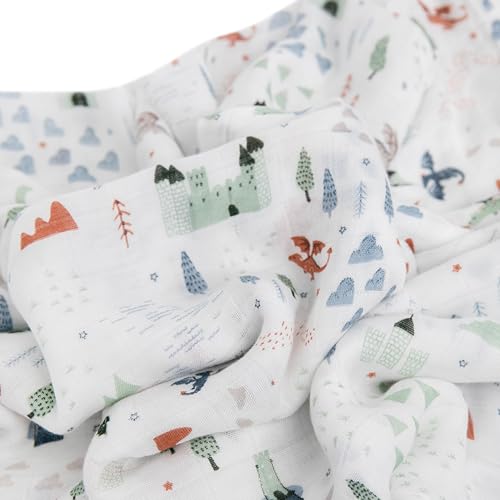 Image of Little Unicorn Deluxe Swaddle | Single | 100% Rayon Muslin from Bamboo | Super Soft | Newborns and Infants | Large 47 inch x 47 inch | Machine Washable (Dragon Days)