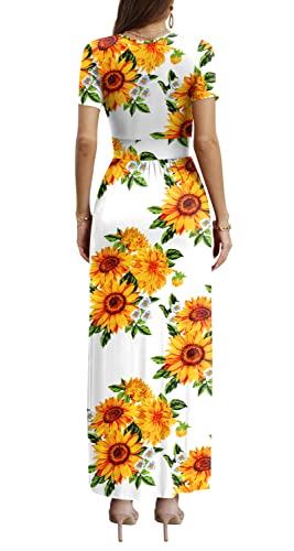 Image of CATHY Maxi Dresses for Women Short Sleeve V-Neck Casual Long Summer Wrap Dress with Pockets