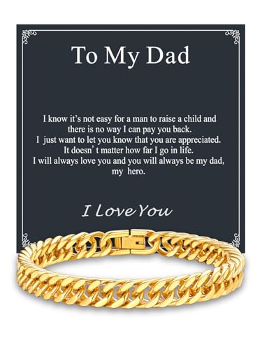 Supcare Mens Bracelets for Dad 14K Gold-Plated Chain Bracelet for Men with To My Dad Card Hand Polishing Maintenance-Free Heartfelt Gift on Fathers Day/Birthday & Christmas