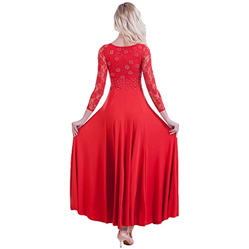 Zooboo Prom Ballroom Dance Dress - Dancing Waltz Tango Party Latin Swing Dancewear Skirt Dress For Women (Red, L) #TOP2