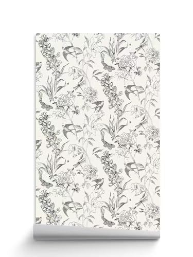 24x117 Inches Elegant Black and White Botanical Floral Wallpaper Contact Paper for Walls Bathroom Kitchen Cabinets Shelves Dresser Drawer Furniture Arts Crafts Decor