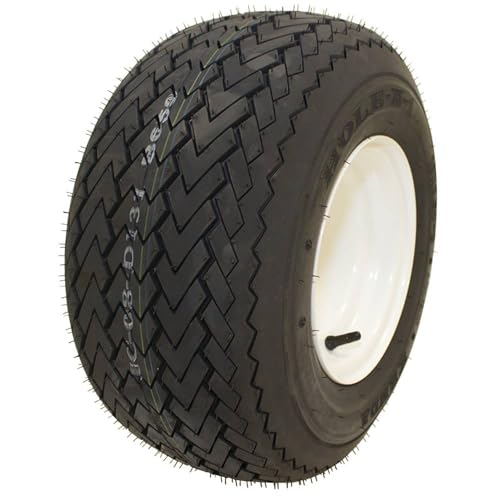 Rareelectrical Oem Grade 18X8.50-8 Golf Cart Wheel Assembly Compatible With 2004-2008 Ezgo Txt Rxv Club Car Precedent Ds Yamaha Drive G29 White 8X7 Steel Rim 4-Lug K389 Hole-N-One 4-Ply Pre-Mounted 3I