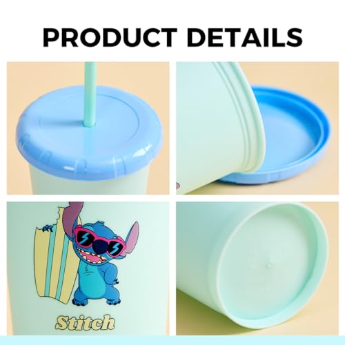 Image of MINISO Disney Lilo & Stitch 16oz Iced Coffee Cups with Lids & Straws 4 Pack
