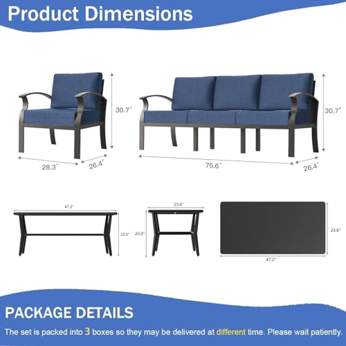Image of Aluminum Patio Furniture Set with Rectangular Coffee Table, 5 Seats Outdoor Patio Conversation Sets w /5.1 inch Cushions,Patio Conversation Sets for Garden, Backyard, Porch-Navy
