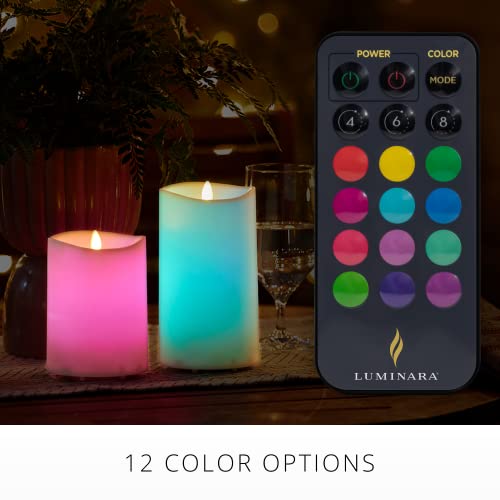 Image of Luminara Outdoor Flameless LED Coloring Changing Candle Melted Edge 3.75 inch x 5.3 inch Real Moving Flame Battery Operated Timer Plastic Weather-Resistant