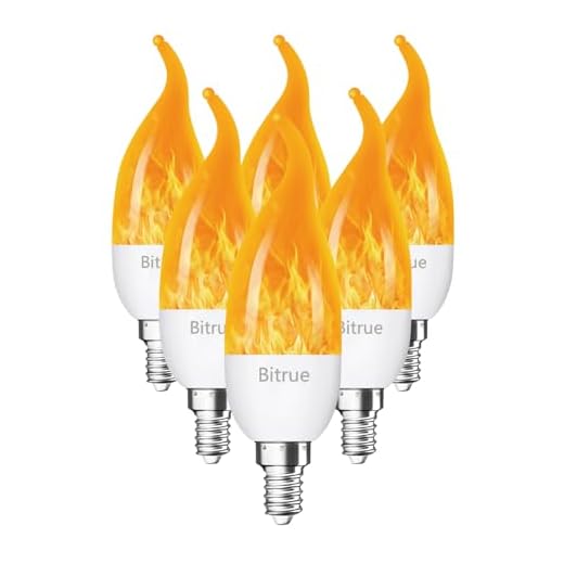 Bitrue LED Flickering Bulbs, 3 Modes Flickering Effect, E12 Chandelier Base Candle Flame Bulb, Flicker Light Bulbs for Halloween Home Decor (E12-6 Pack)