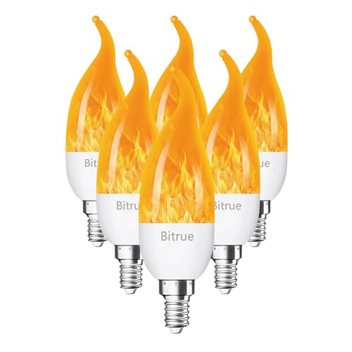Bitrue LED Flickering Bulbs 3 Modes Flickering Effect E12 Chandelier Base Candle Flicker Bulb Flicker Light Bulbs for Halloween Home Decor (E12-6 Pack)