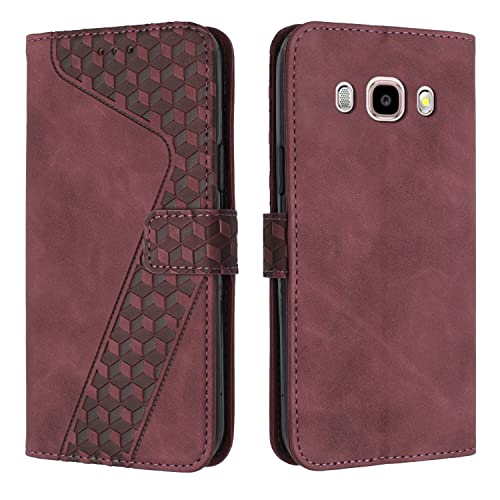 OKZone Funda para Samsung Galaxy J510/J5 2016, PU Cuero Flip Carcasa Fundas Móvil de Tapa Libro Caso Piel PU para Samsung J510/J5 2016, Carcasa con Tapa Case Telefono Móvil Cover (Rojo)