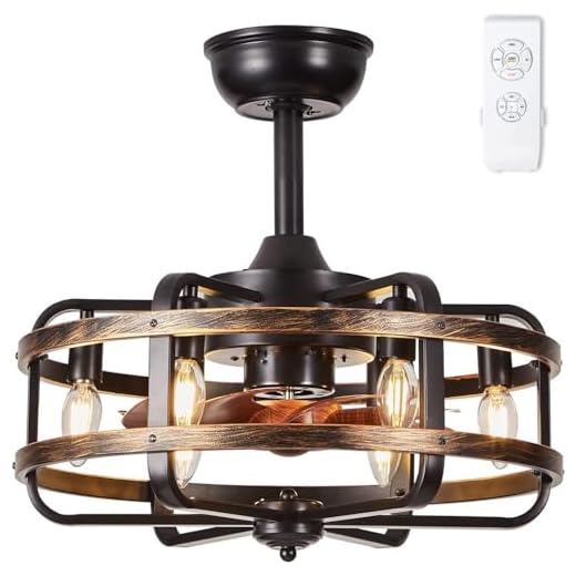 Ventilador de Techo con Luz Industrial Vintage, Diseño de Jaula Metálica 46cm Negro, Reversible 3 Velocidades de Viento, Timer Mando a Distancia Ventilador Techo Lámparas E14 x6, Salón Dormitorio
